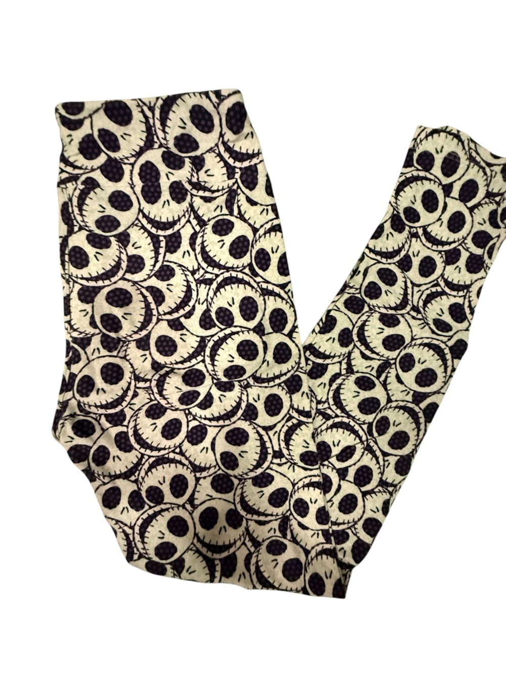 LuLaRoe Disney Nightmare Before Christmas Black and Cream Skull Pattern Leggings